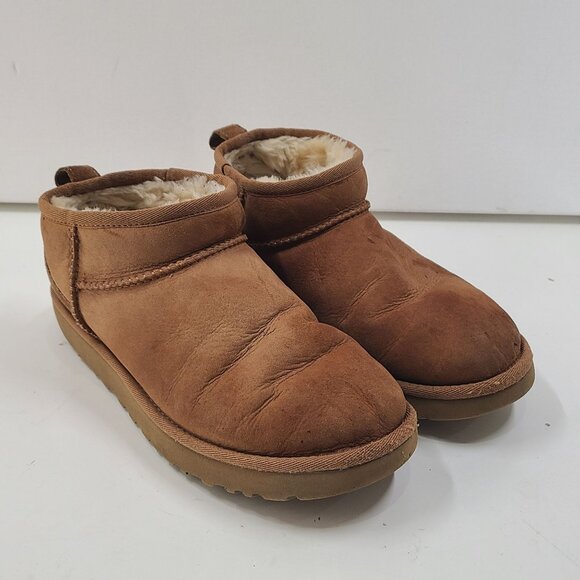 Ugg Classic Ultra Mini Bootie Brown Women's Size 8 Sherling Lined Flat Casaul
